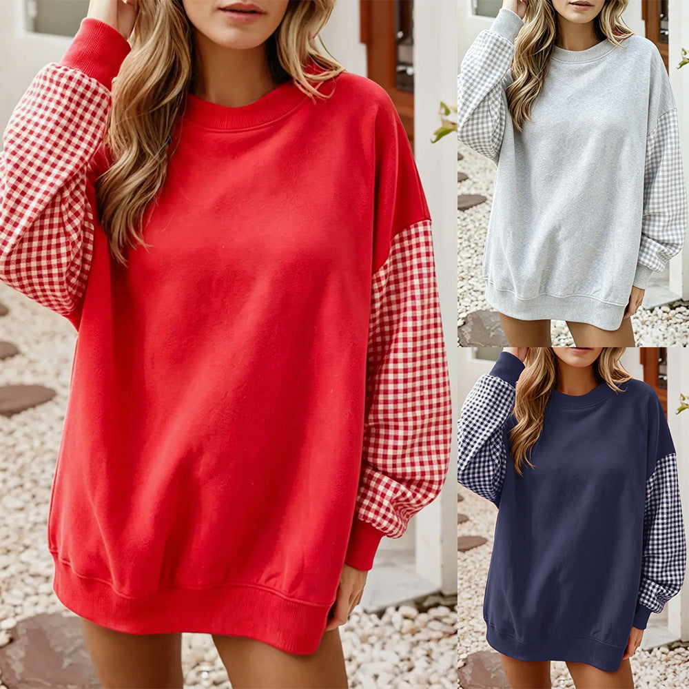Preorder: Cozy Contrast Gingham Sleeve Pullover
