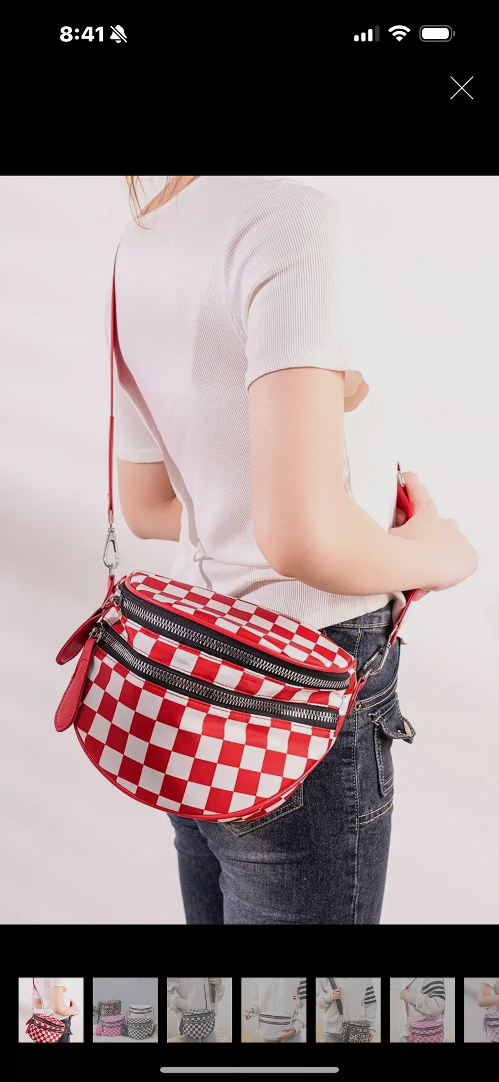 Red and White Checkered Oversized Bum Bag