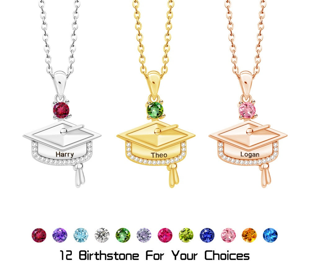 PREORDER: Custom Graduation Cap Name & Birthstone Necklace