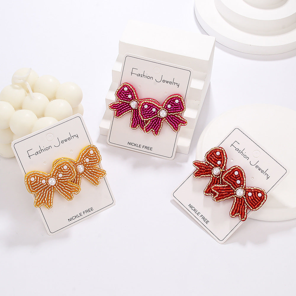 Beaded Holiday Bow Earrings