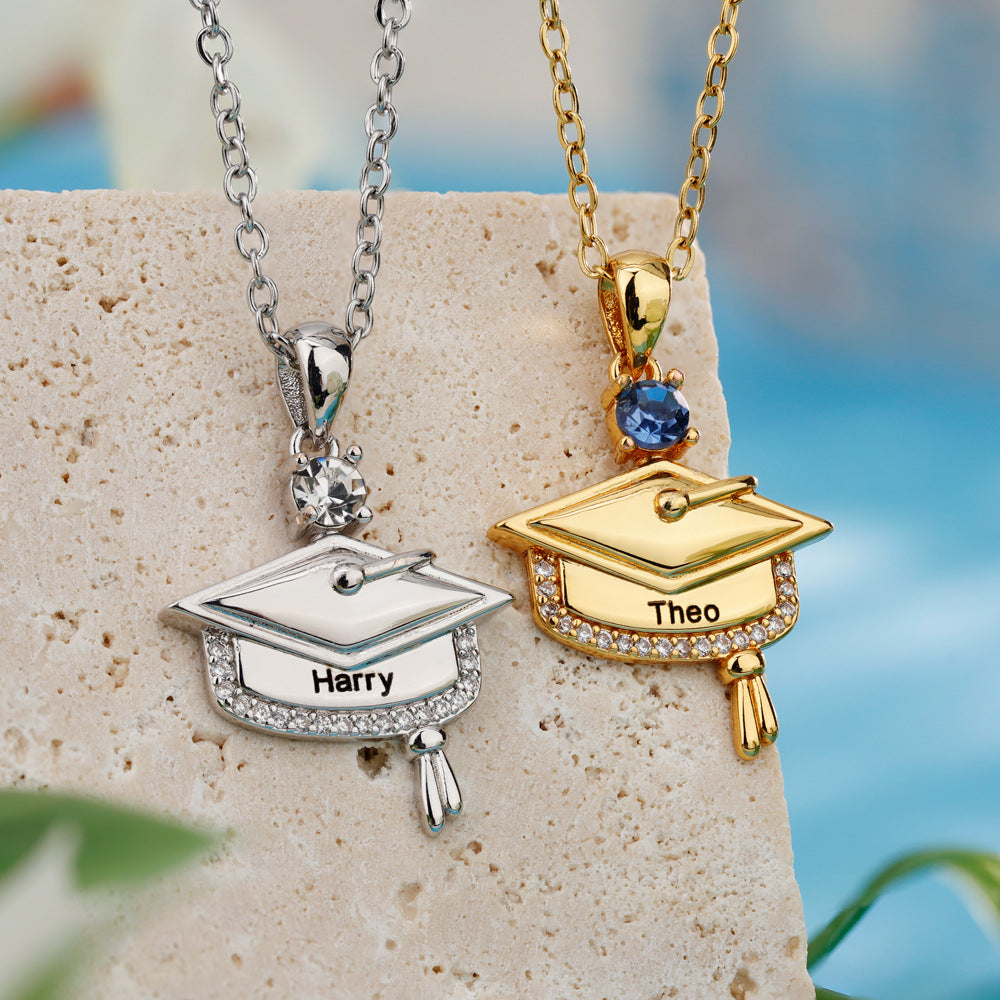 PREORDER: Custom Graduation Cap Name & Birthstone Necklace