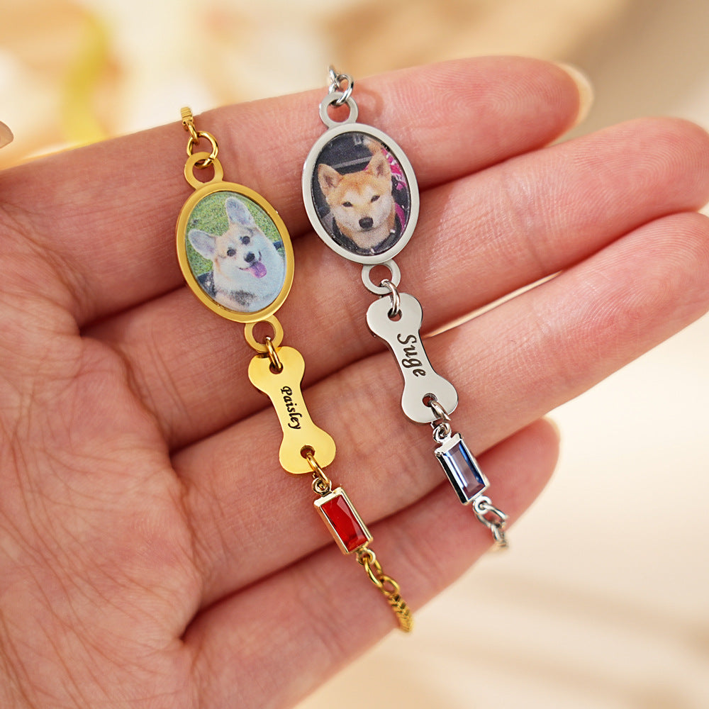 Preorder: Custom Pet Photo & Name Birthstone Bracelet