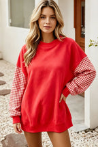 Preorder: Cozy Contrast Gingham Sleeve Pullover