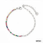 Stainless Paperclip Gemstone Bracelet