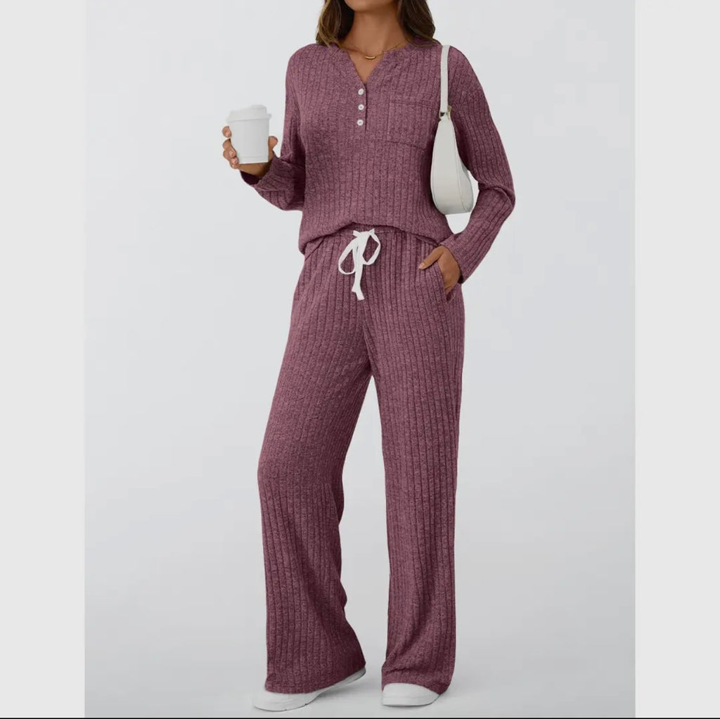Ribbed Long Sleeve Lounge Set