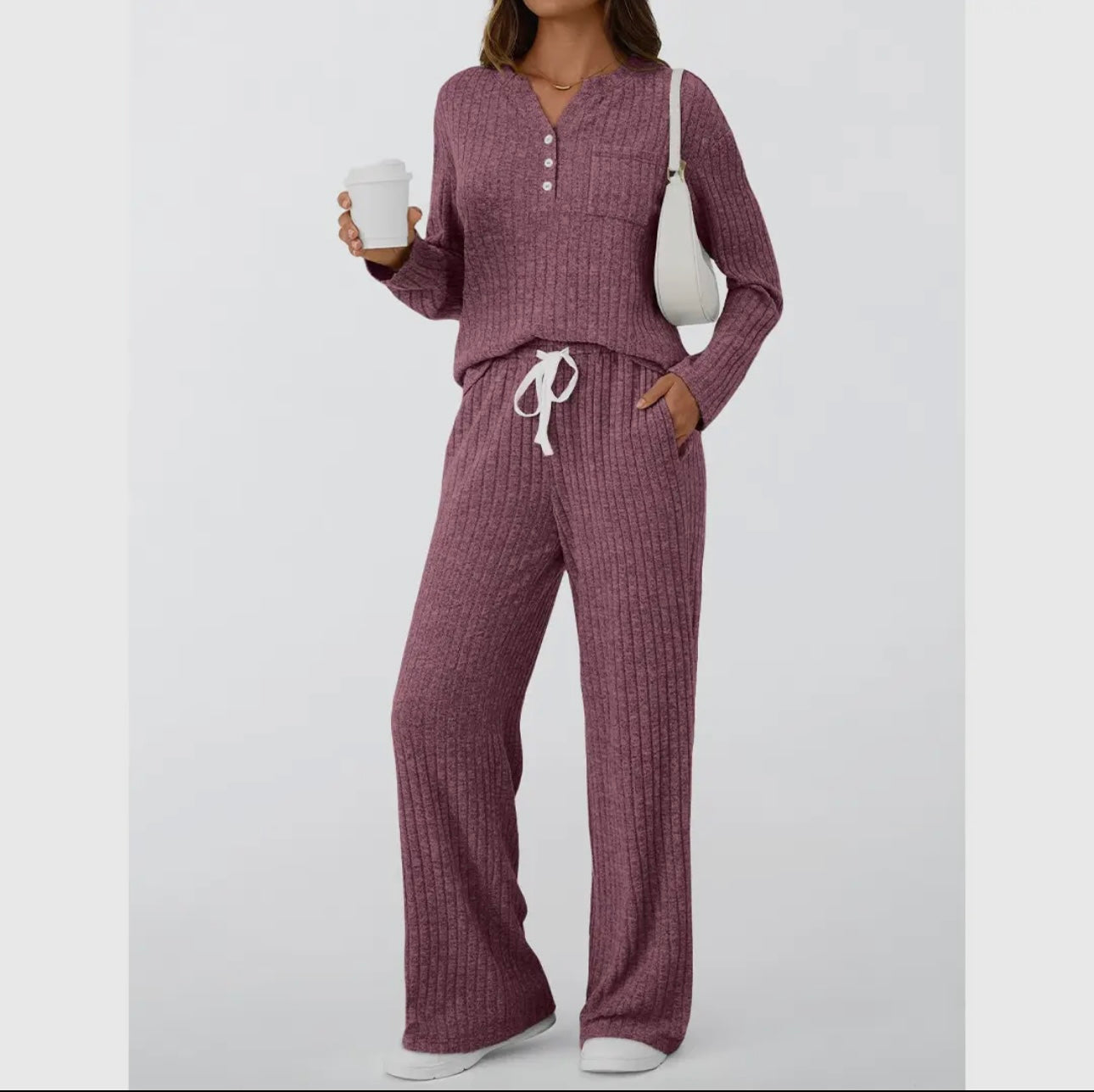 Ribbed Long Sleeve Lounge Set