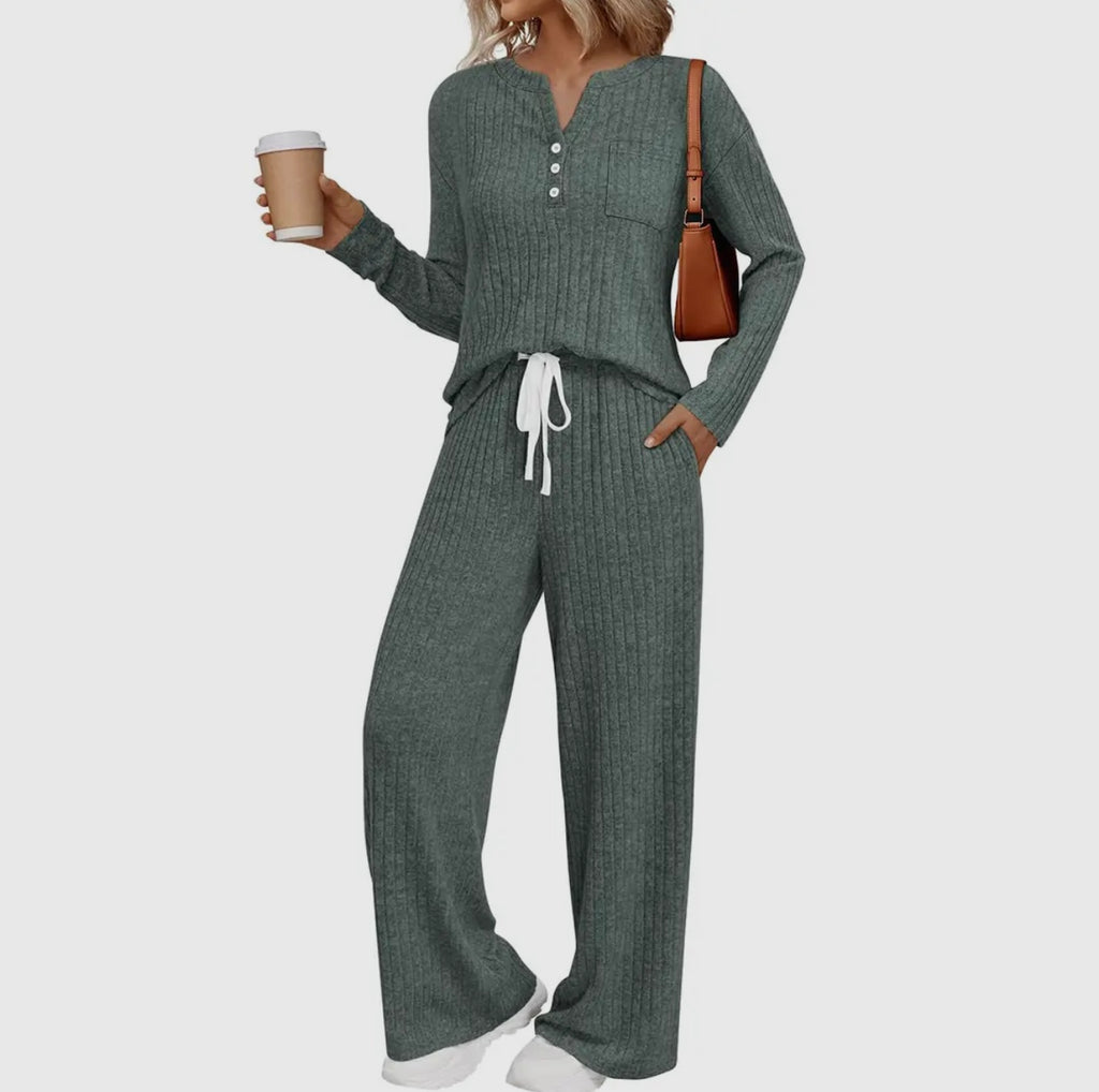 Ribbed Long Sleeve Lounge Set