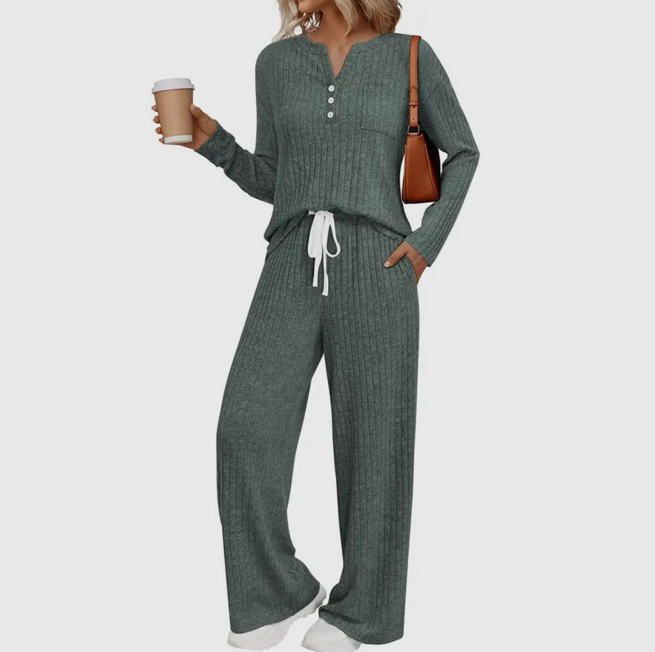 Ribbed Long Sleeve Lounge Set