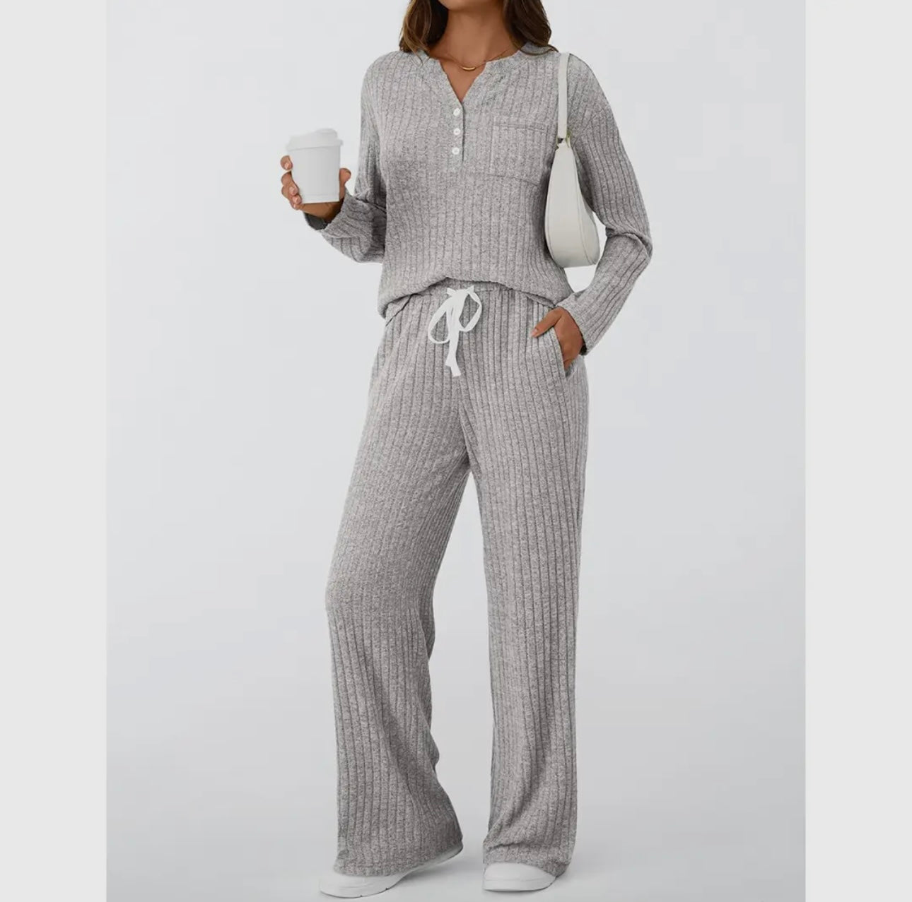 Ribbed Long Sleeve Lounge Set